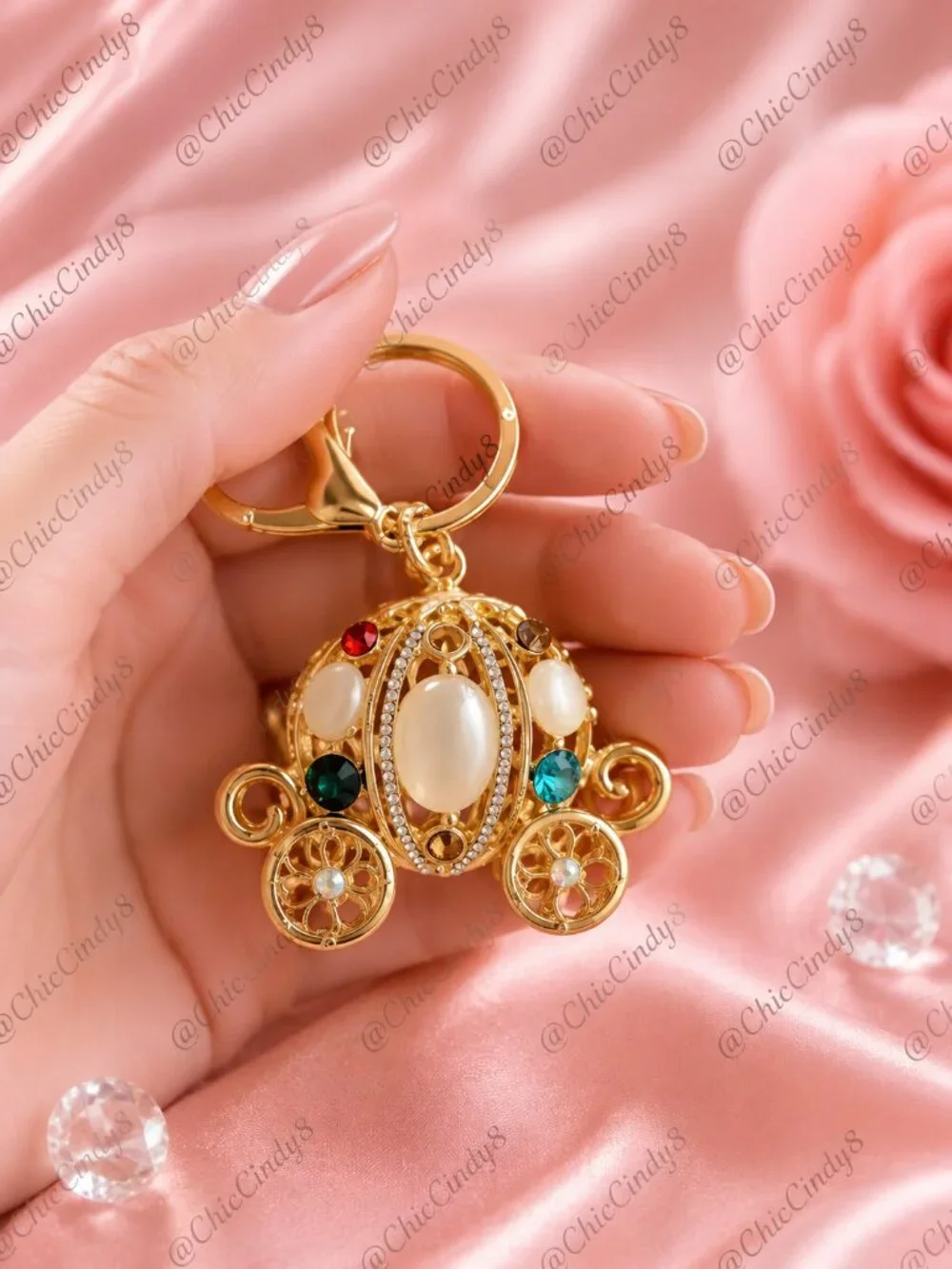 Princess Carriage Keychain Gold Purse Charm Cinderella Handbag Charm Gift